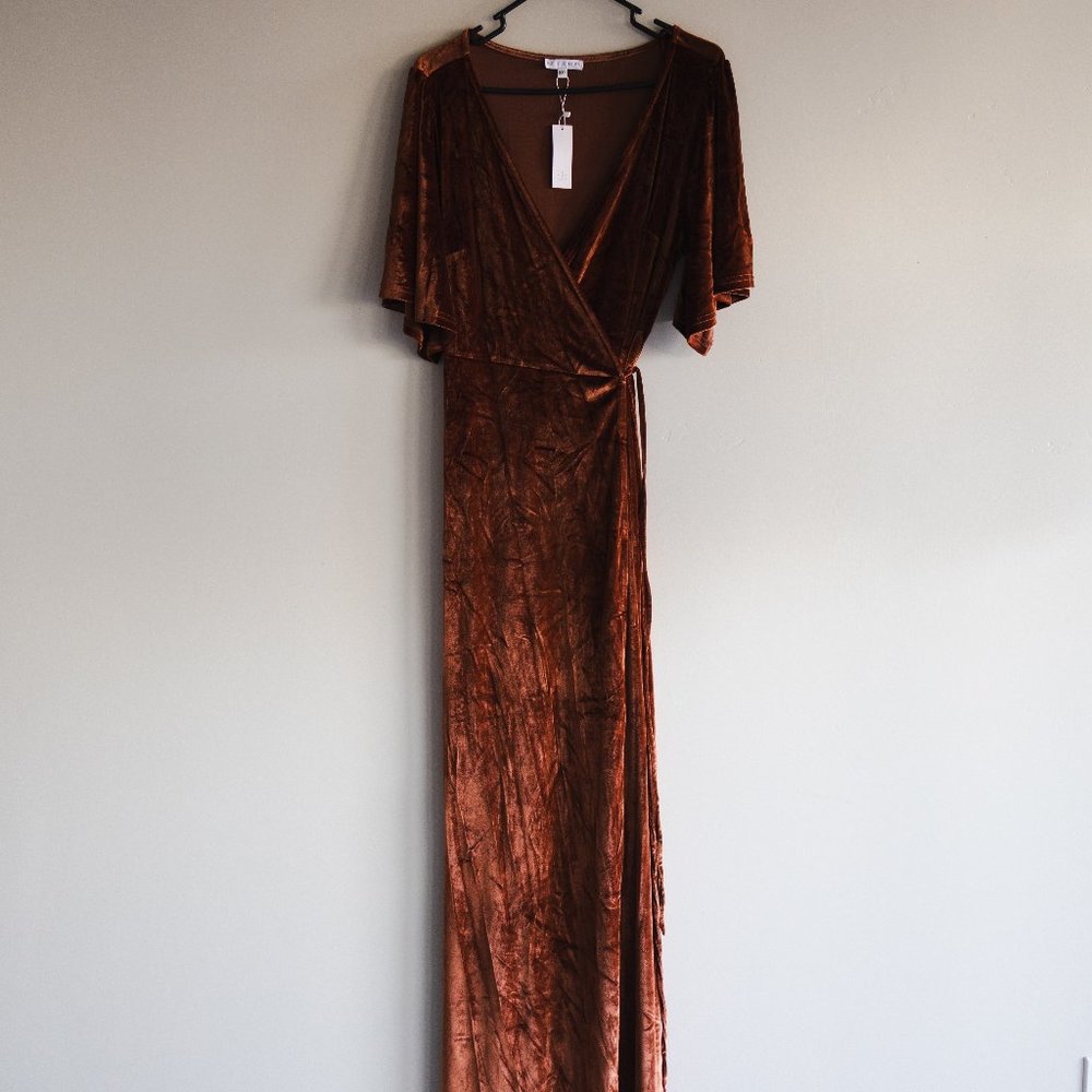 Baltic Born - Bronze Velvet Wrap Maxi Dress